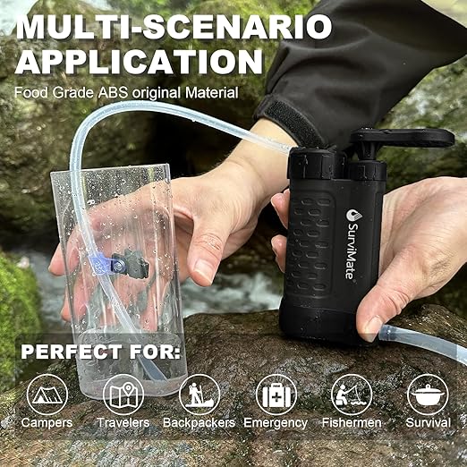 SurviMate Water Purifier Survival Pump,0.01 Micron 5-Stage Water Purifier System,Hand Pump Water Filter Portable Outdoor Emergency,Camping, Hiking, Backpacking