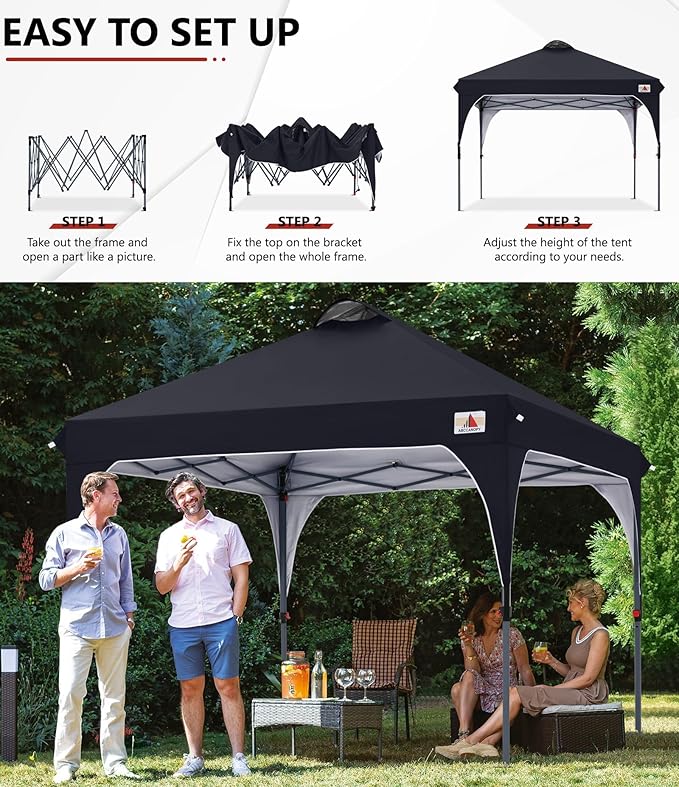 ABCCANOPY Outdoor Pop up Canopy Tent, 10x10 Instant Portable Canopy for Camping, Beach, Backyard, Black