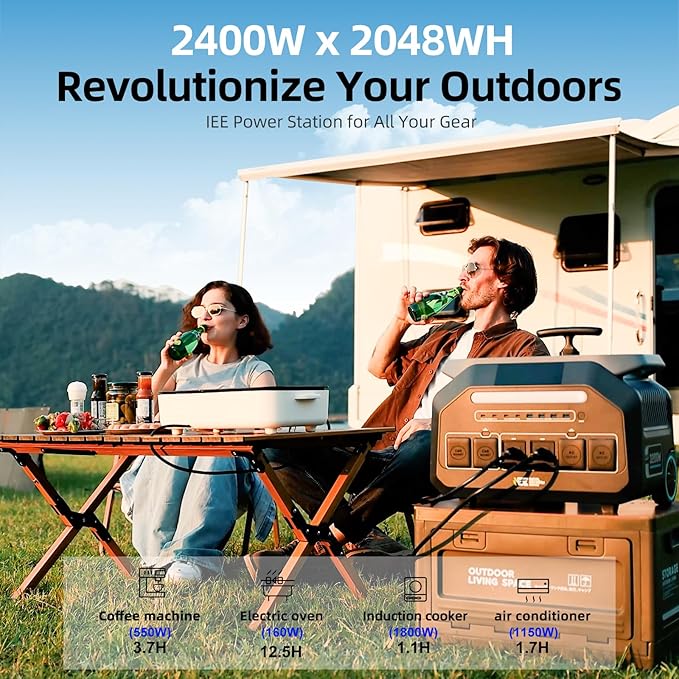 IEE P2400 Portable Solar Generator,2400W 4xAC Outlet(Peak 5000W),1800W 1.2H Fast Charge,2048WH Lifepo4 Battery,5-8MS EPS Switch APP Control Below 30DB Quiet Power Station for Home Backup,RV.Outdoor.