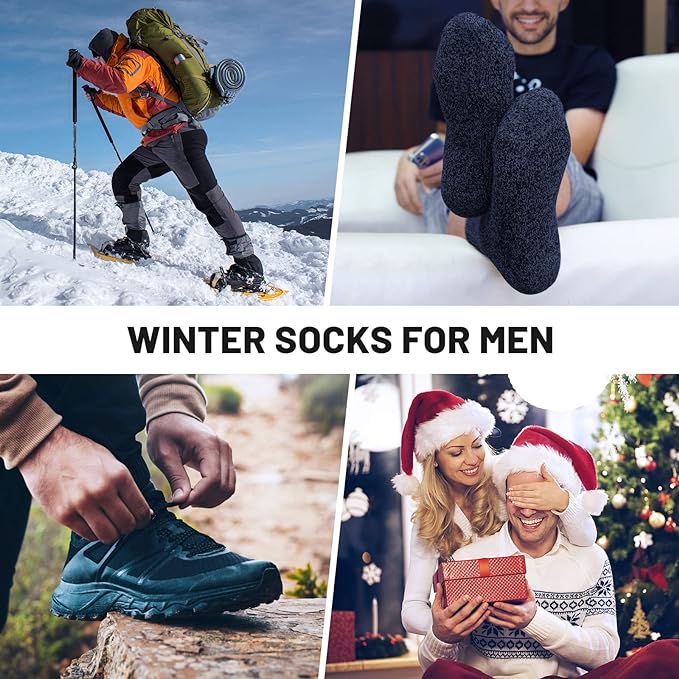SIMIYA 5 Pairs Merino Wool Socks for Men, Thick Winter Wool Hiking Socks, Warm Breathable Crew Mens Socks