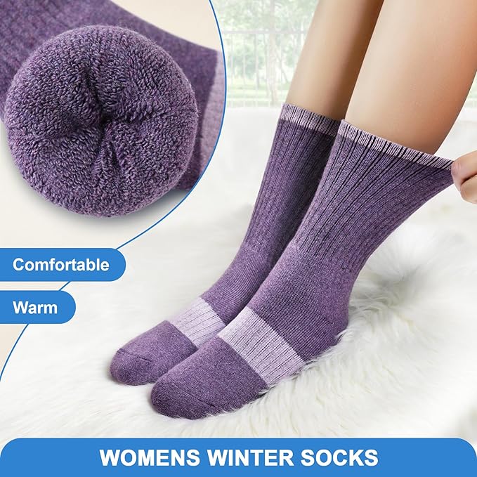 SIMIYA 5 Pairs Merino Wool Socks for Women Winter Thick Warm Hiking Socks Women Thermal Crew Cushion Socks