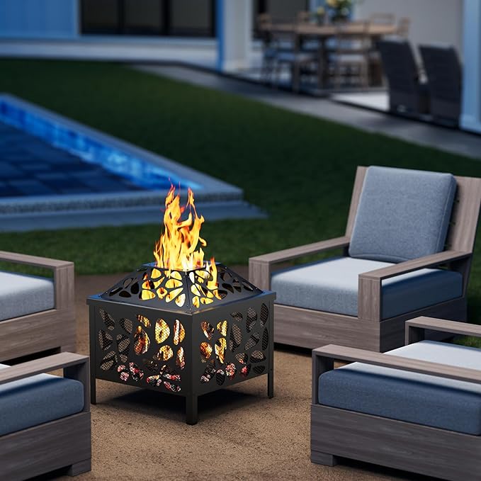 15.7 inch Small Fire Pit for Outside, Outdoor Wood Burning Fire Pit, Small Bonfire Pit,Firepit Bowl for Patio Camping Backyard Deck Picnic Porch