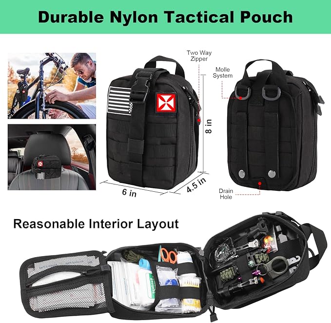 Survival Kit 256 in 1, First Aid Kit Survival Gear Tools Trauma Kit with Molle Pouch for Outdoor, Camping, Hunting, Hiking, Earthquake, Home, Office, Gifts for Men Dad Husband Women