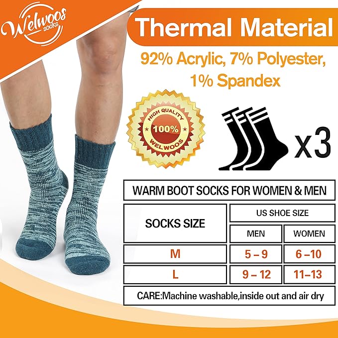3 Pairs Warm Thermal Socks for Women & Men Winter Ski Thick Boot Insulated Socks for Cold Weather
