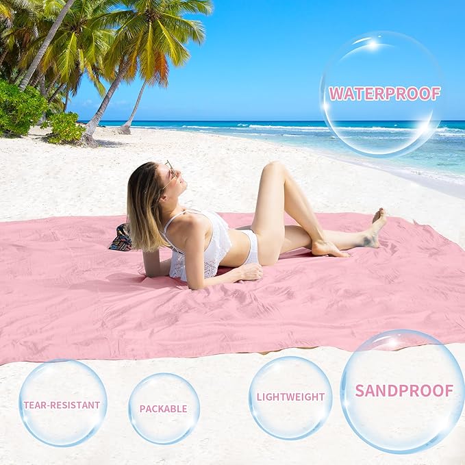 BYDOLL Beach Blanket Waterproof Sandproof 78''ร81'' Suits1-4 Adults Compact Lightweight Oversized Sand-Free Blanket Large Picnic Mat for Beach Travel Camping Hiking