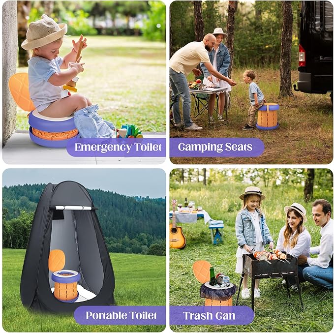 Inmorven Portable Toilet Camping Retractable Potty Adjustable Height Camp Potty for Adults Kids, Foldable Portable Toilet or Camping, Car, Travel, Boat, Beach, Tent and Emergency Use - Yellow