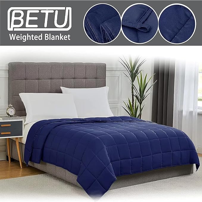 Weighted Blanket for Adults (20lbs, 80"x87" King Size) - Cooling and Breathable Heavy Blanket for 130-220lbs with Premium Glass Beads - Soft Thick Blanket for All-Season Sleeping Comfort - Navy