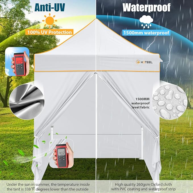 Hoteel 6.6 x 6.6 Pop up Canopy,Easy Up Heavy Duty Canopy with 4 Sidewalls,Upgrade Hexagonal Tube UPF50+ 1500mm Waterproof,Outdoor Canopy Tent with Carry Bag for Commercial Events,Beach,Camping,White