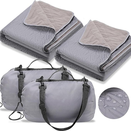 Tranqun 2 Large Outdoor Blanket 78'' x 55'' Quilted Windproof Waterproof Fleece Sandproof Stadium Foldable Warm Blanket for Camping Picnic Sporting Events Cold Weather (Gray)