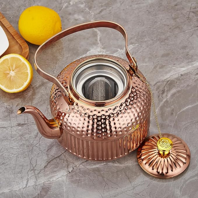 SANQIAHOME Antique 1.2L (40Oz) Stainless Steel Teapot with Infuser copper