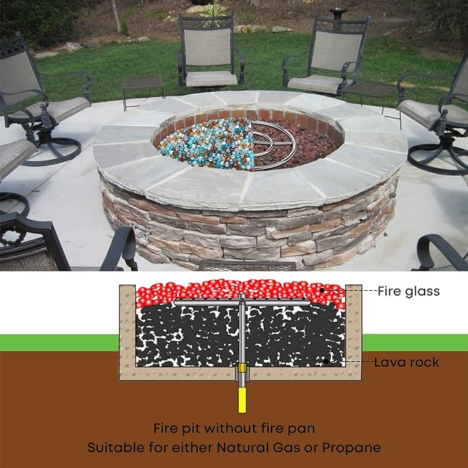 Stanbroil 24 Inch Round Fire Pit Burner Ring for Natural Gas & Propane Fire Pit Fireplace - Black Steel Fire Pit Burner for Indoor & Outdoor, BTU 296,000 Max
