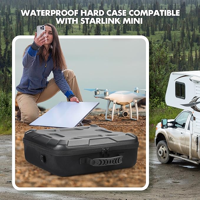 Carrying Case for Starlink Mini, Hard Shell EVA Protective Cover, Waterproof & Shockproof Travel Bag with Shoulder Strap, Organized Storage for Starlink Mini Accessories, for Camping, RV Travel