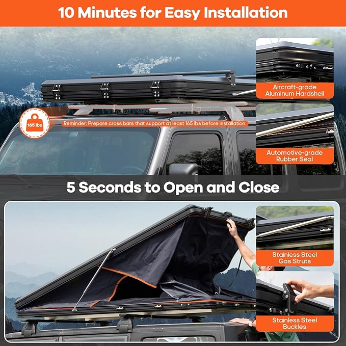 Explorer Pro Rooftop Tent Hard Shell with USB Outlet, Side Awning, Replaceable Netting Curtain&Luggage Racks for 4 Season Camping, Aluminum Pop Up 2-3 Person Roof Top Tent for Truck Jeep SUV Van