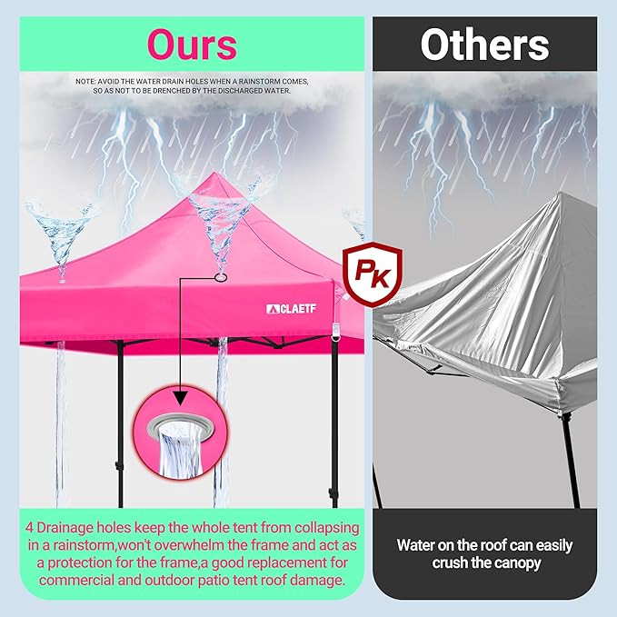 10x10 Canopy Replacement Top for Pop Up Canopy Tent - 4 Drainage Holes,10x10ft Canopy top Suitable for Most of The Standard Canopy(top only) (Pink)
