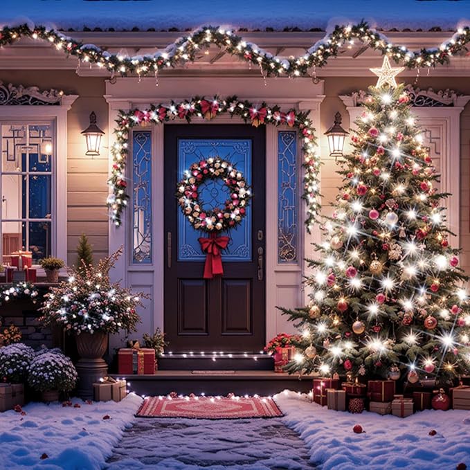 XURISEN 551FT 1400 LED Christmas Lights Outdoor Green Wire String Lights 8 Modes with Timer Memory Waterproof Fairy Light Plug in for Xmas Tree Wedding Yard Party Holiday Decorations(Cool White)