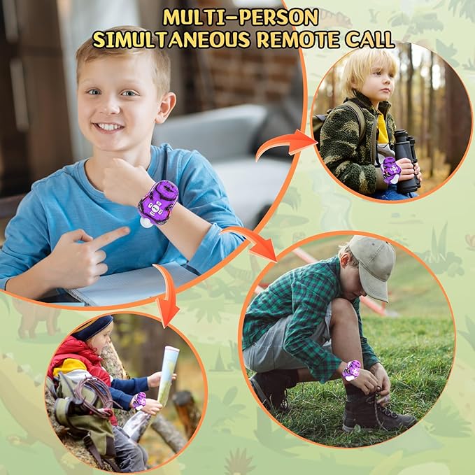 Walkie Talkies for Kids 2 Packs, Kids Toys for Boys Girls Aged 3 to 8 Years Old for Outdoor Adventure, Camping, Halloween, Christmas, Birthday Gifts (Purple, Dinosaur)