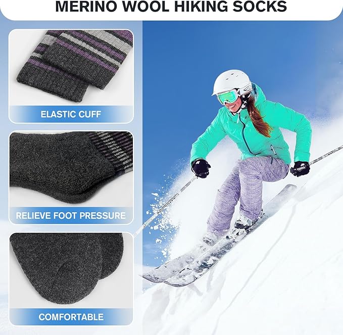 SIMIYA 5 Pairs Merino Wool Socks for Women Winter Thick Warm Hiking Socks Women Thermal Crew Cushion Socks
