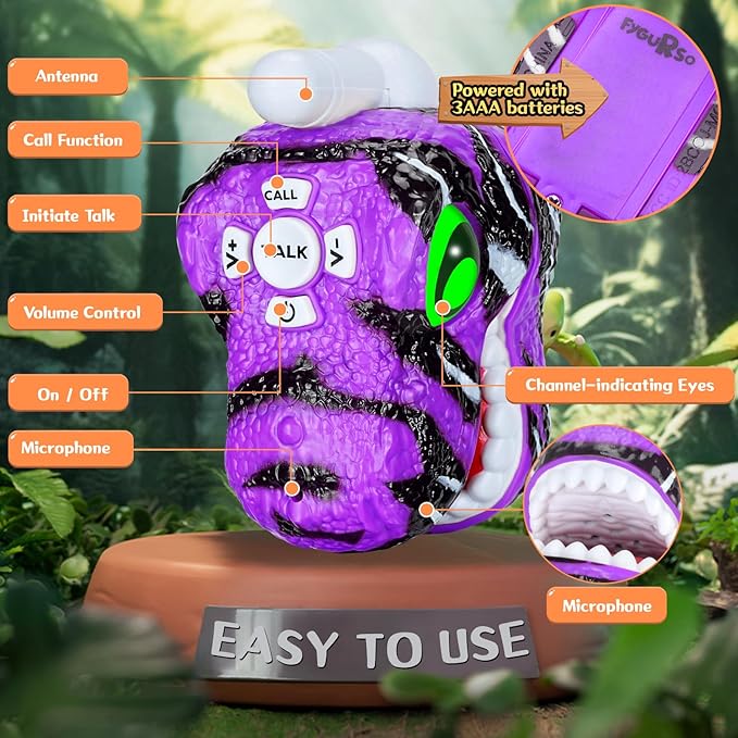Walkie Talkies for Kids 2 Packs, Kids Toys for Boys Girls Aged 3 to 8 Years Old for Outdoor Adventure, Camping, Halloween, Christmas, Birthday Gifts (Purple, Dinosaur)