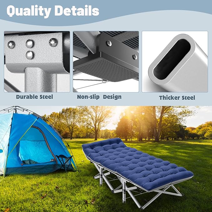 Slsy Folding Camping Cot for Adults with Pad, Padded Portable Sleeping Cots, Camp Bed with Carry Bag for Outdoor Travel, Beach, Hiking