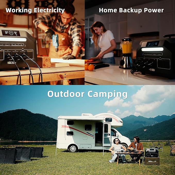 IEE P2400 Portable Power Station with 1x400W Solar Panel,2400W AC Outlet(Peak 5000W),1800W 1.2H Fast Charge,2048WH Lifepo4 Battery,5-8MS EPS Switch Below 30DB Solar Power Generator for Home Backup,RV.