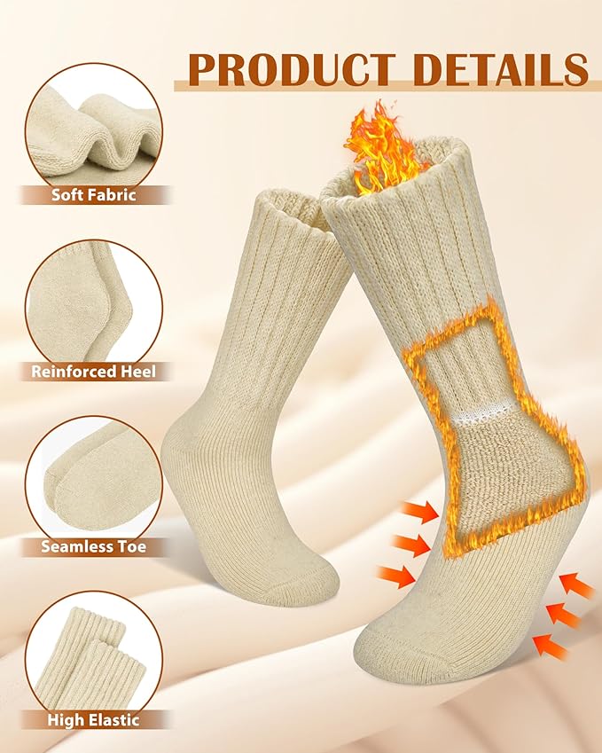 YSense Thermal Wool Socks for Women Thick Winter Boot Socks for Women Warm Cozy Breathable Hiking Socks 4 Pairs