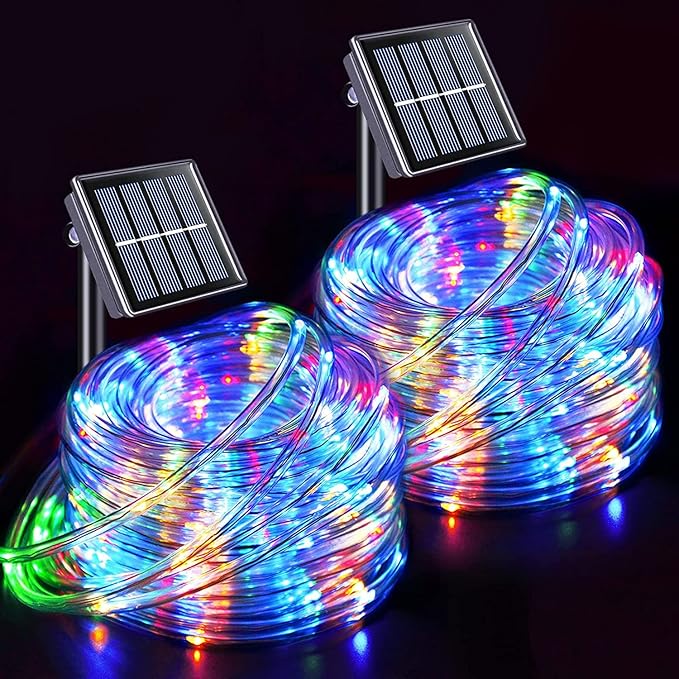 JMEXSUSS 2 * 200 LED Solar Rope Lights, 66ft IP 65 Waterproof Camping Light Outdoor, 8 Modes Trampoline Accessories Solar Trampoline Lights for Camp Ladder Slide Tent (Multicolor)
