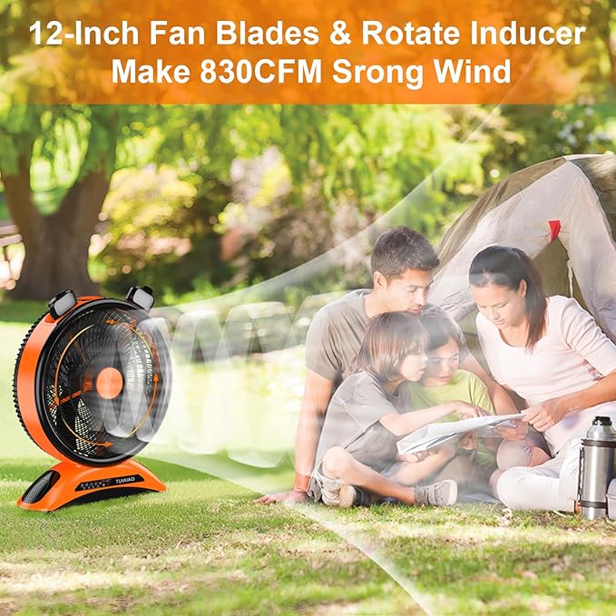 Extra Large Size Camping Fan, 45000mAh Battery Rechargeable Portable Fan,12-Inch Blade & 830CFM Super Airflow, Cordless for Outdoor Large BBQ RV Tent Garage Hurricane Emergencies & Indoor