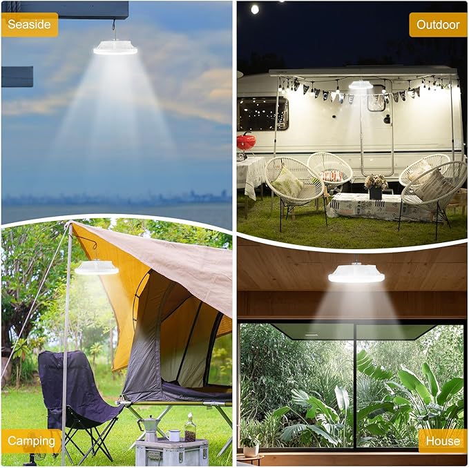 2-Pack Portable Rechargeable Camping Lights, Tent Lights LED Lantern Power Solar Battery Powered, 5 Lighting Modes, IP65 Waterproof Flashlight for Hiking/Emergency/Night