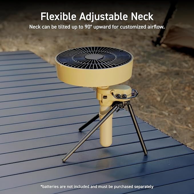 NESTOUT Outdoor Camping Fan with Tripod, 4 Speed Settings & Breeze Mode, 3 Angle Oscillation, 90° Adjustable Tilt, Auto Timer (30/60/90 mins), USB C Compatible, Portable Tent Fan (Black)