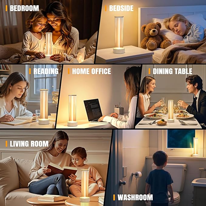 Cordless Indoor Outdoor Table Lamp Rechargeable,Waterproof IP54 with 3-Mode Touch Dim Warm Light Ambient,Portable Battery Powered Lamp for Bedside Reading,Patio Grill,Gazebo Party,Camping Tent