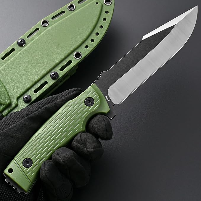 GTK3 Fixed Blade Knife AUS-8 Steel Blade Nylon Fiberglass Handle Full Tang EDC Tool Knifes for Outdoor Camping Survival Adventure Bushcraft(green)