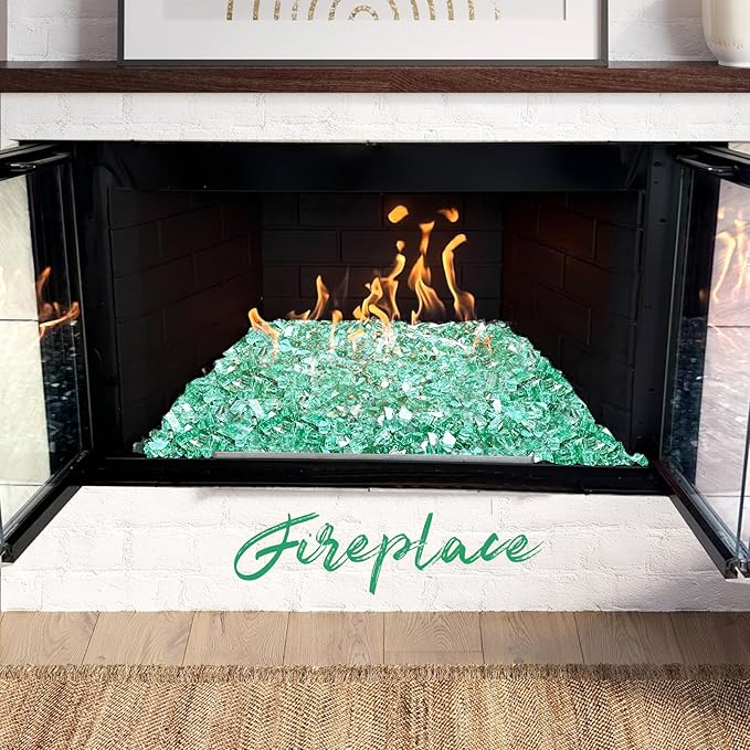 20 Pounds Fire Glass 1/2 Inch High Reflective Tempered Firepit Glass Rocks for Fireplace, Fire Pit Table, Fire Bowl and Landscaping (Emerald Green)