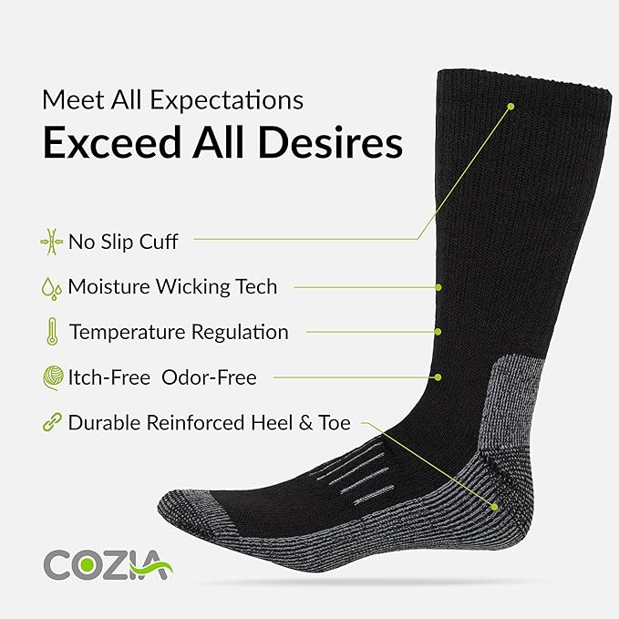 COZIA Merino Wool Socks for Men and Women Warm thermal Boot Hiking Socks 3 Pairs