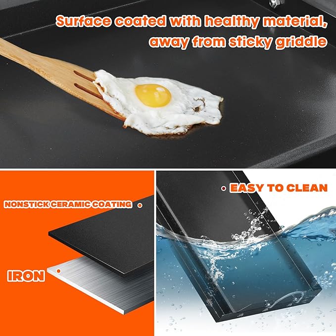 onlyfire Universal BBQ Griddle for Charcoal/Gas Grills, Ceramic Coated Non-Stick Flat Top Griddle with Handles for Outdoor Cooking, 25" x 16"