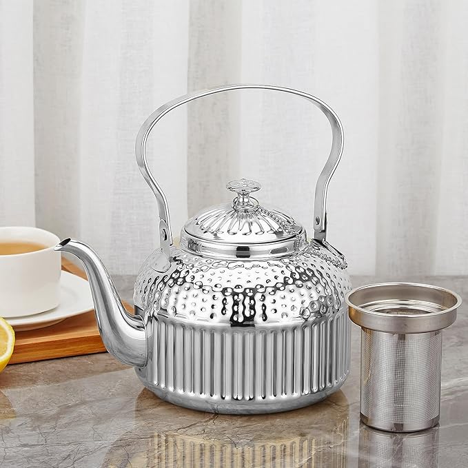 SANQIAHOME Antique 1.5L (50Oz) Stainless Steel Teapot with Infuser Silver
