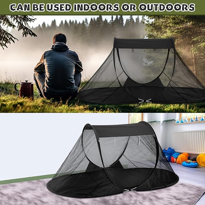 Pop up Mosquito Net Tents for Camping Instant Netting Screen Foldable Pop Tent with Ground Pin Waterproof Freestanding Insect Summer Bed Protection(86.61 x 41.34 x 35.43 inches,Black,2 Pcs)