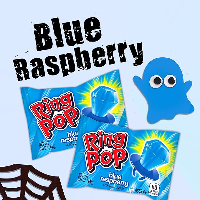 Ring Pop Individually Wrapped Candy 70 Count Bulk Lollipop Pack – Halloween Candy Bulk Individually Wrapped, Blue Raspberry Flavored Lollipop Suckers, Gender Reveal, Baby Showers & Party Favors