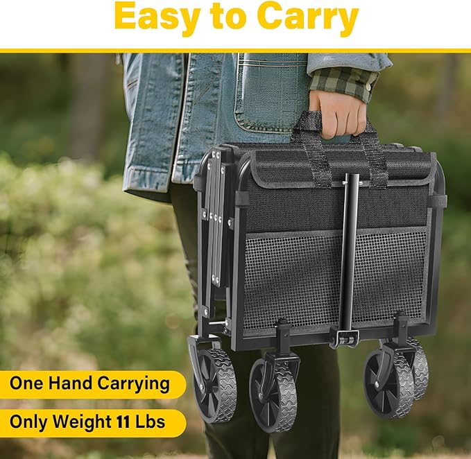 ARTIST'S DREAM Wagons carts Foldable|Collapsible Wagon|360lbs.Wagon cart with Wheels Foldable|Collapsible Wagon with Wheels Folding|Portable Utility Wagon for Camping,Sports,Shopping,Travel,Black