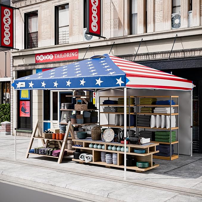 EAGLE PEAK Pop Up Canopy Tent with 1 Sidewall, Easy Setup Event Tent, Outdoor Sun Shade, Wheeled Carry Bag, Stakes and Guy Ropes, Instant Canopy 12x12, American Flag