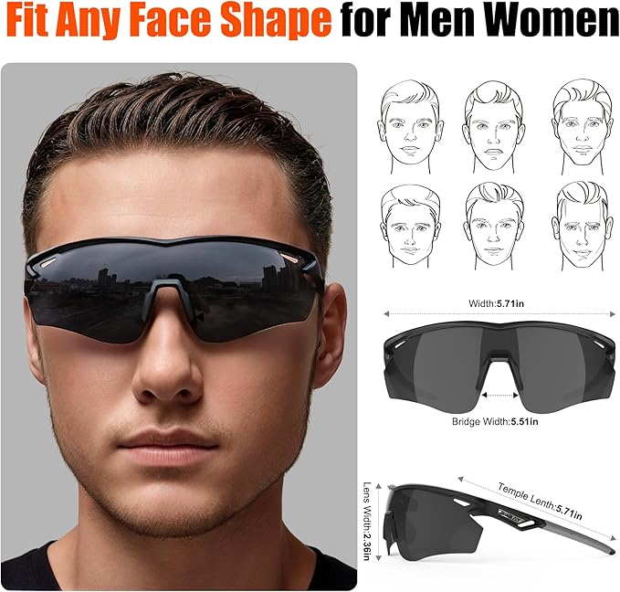 Polarized Sports Sunglasses for Men Women,Wrap Around Sun Glasses for Running Cycling Baseball Fishing Golf Hiking