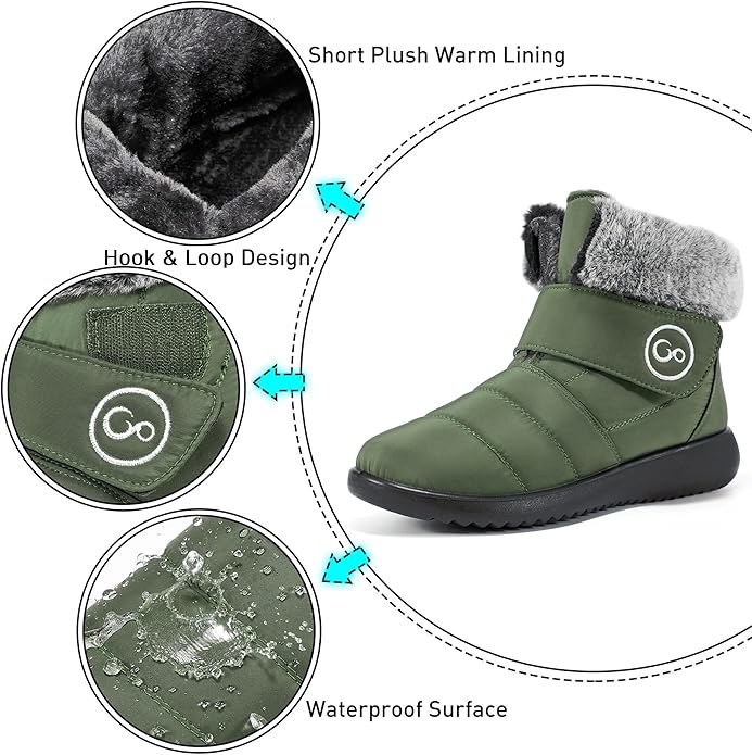 Women Snow Boots Winter Shoes with Fur Lined Warm Slip On Boots for Women Waterproof Booties Comfortable Outdoor Anti Slip Shoes