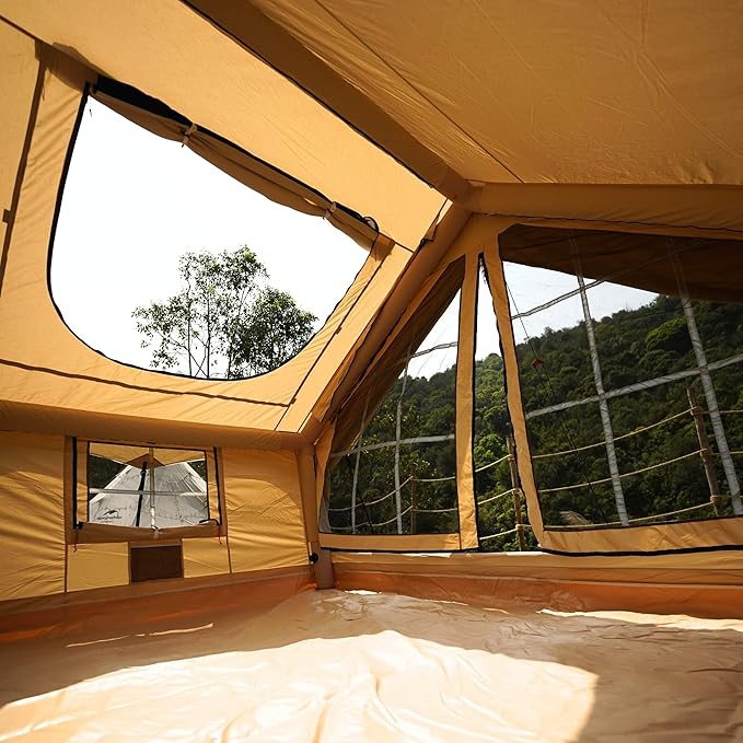 Panda Inflatable Tents for Camping with Stove Jack, Canvas Blow Up, Easy Setup Inflatable Tent, Waterproof Hot Inflatable Outdoor House, Casa de Campaña with Hand Pump