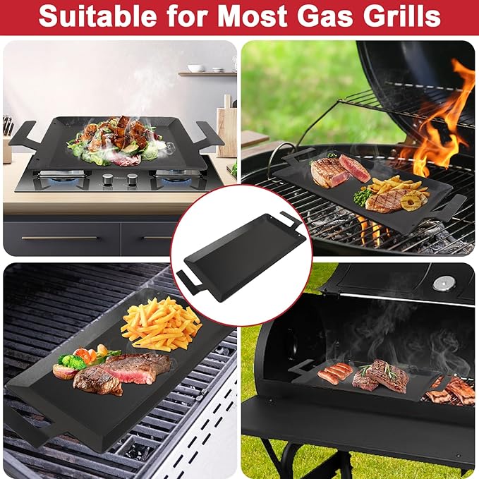 Carbon Steel Griddle for Gas Grill, Universal Carbon Cooking Griddle for Induction Cooktop, 17'' x 10'' Non-Stick Stove Flat Top Pan for Stove Top, Gas Grill, Cooktop, Electric
