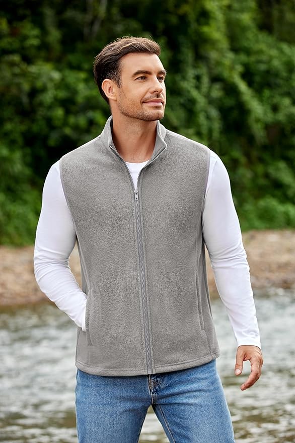 COOFANDY Mens Polar Fleece Vest Lightweight Sleeveless Jacket Warm Zip up Outerwear Vests with Zipper Pockets for Hiking