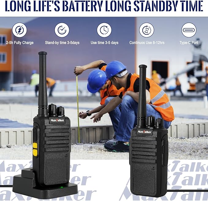 Radios Walkie Talkies Long Range: MaxTalker MT4D Rechargeable Walkie Talkies for Adults with Upgraded Earpiece, Type-C Charging Two Way Radio for Camping School Restaurant,6 Pack