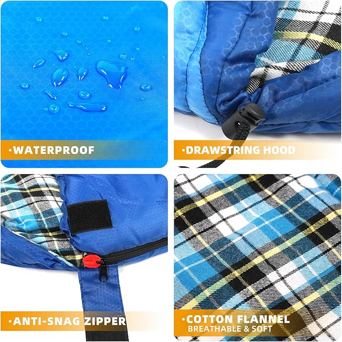 Cotton Flannel Liner Sleeping Bag for Adults Teens Kids, Cold Weather & Warm, 3-4 Seasons, Lightweight Compact Camping Essentials Equipment, Hiking, Outdoor, Travel