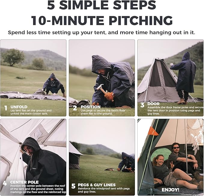 KingCamp Canvas Bell Yurt Tents, 4 Seasons Large Waterproof & Windproof Luxury Glamping Tent w/Stove Jack for Family Outdoor Camping, Hunting, Parties