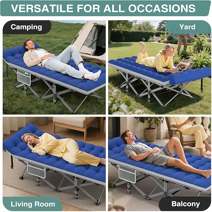 ZENPETIO 28In Folding Camping Cot for Adult, Portable Sleeping Cot with Mattress, Outdoor Heavy Duty Cot Bed for Camp with Carry Bag for Home, Office, Camp, Travel, Vacation(Max Loading 500lbs)