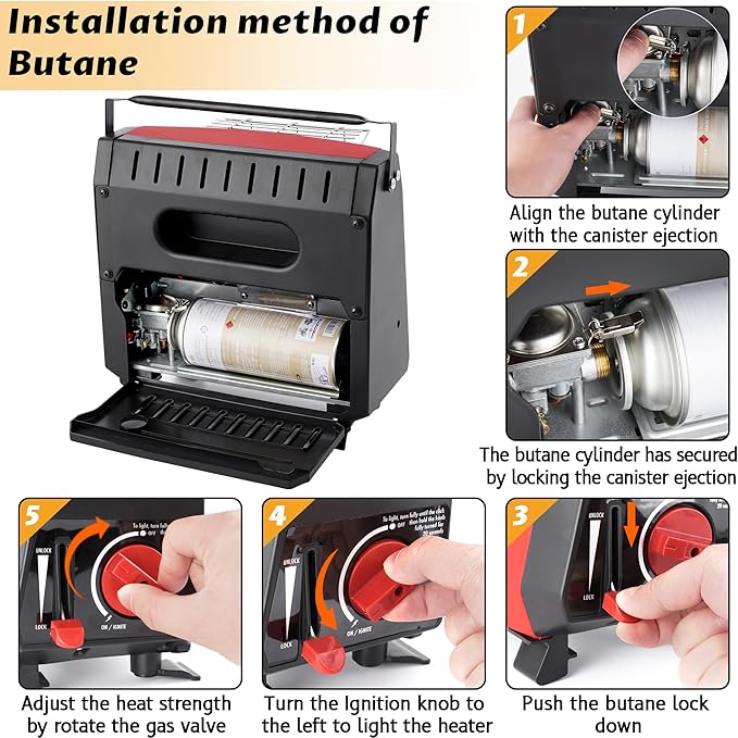 Upgrade Dual Fuel Portable Outdoor Heater with self ignition,Fuel by Butane/Propane, 9000BTU,Tip-over|Low-Oxygen Safety Shutoff,Portable Camping Heater for Tents,Camping,Hiking,RV(Fuel not included)