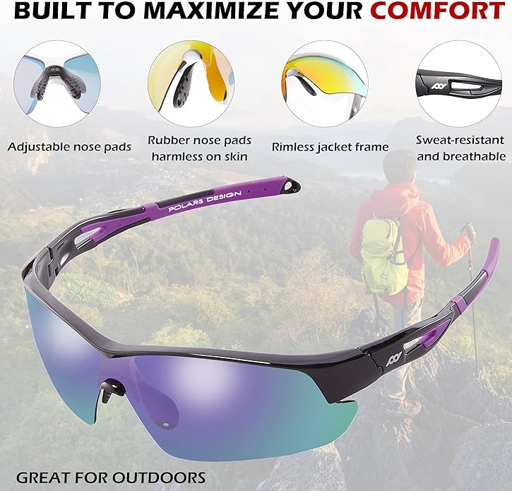 Outdoor Sports Polarized wrap around Cycling Sunglasses for Men & Women TR90 Frame UV Protection for fishing